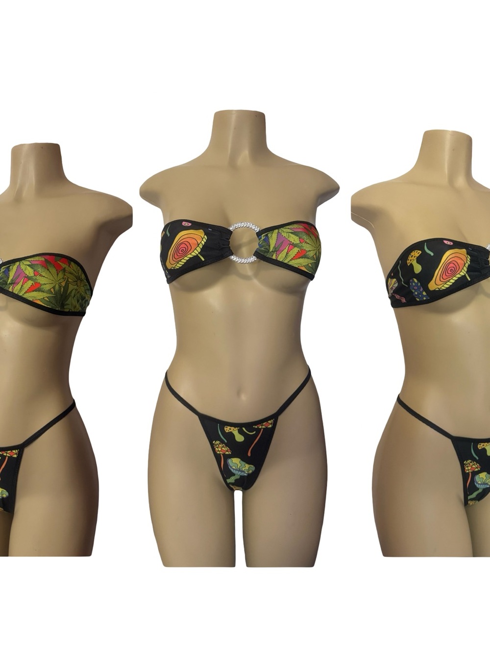 Shroom & bud   Ring-Accent Bandeau Bikini Set